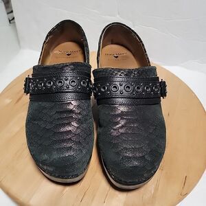 Nurse Mates Pillowtop Women Sz 8M Chelsea Slip On Clogs Leather Black Snake Croc